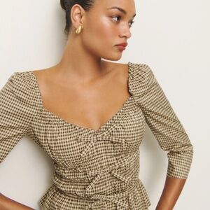 Reformation Brown Checkered Top